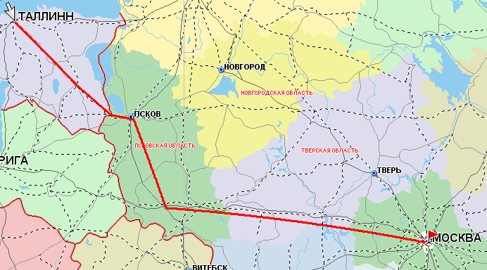 Псков москва карта маршрута