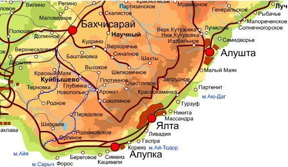 Карта крыма подробная с километражем автодорог